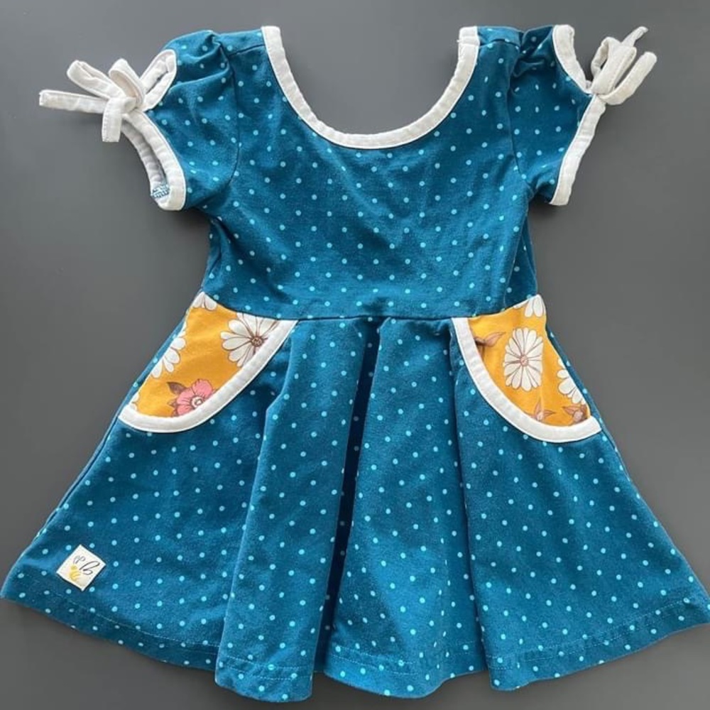 Wildflowers blue polka dot infant dress